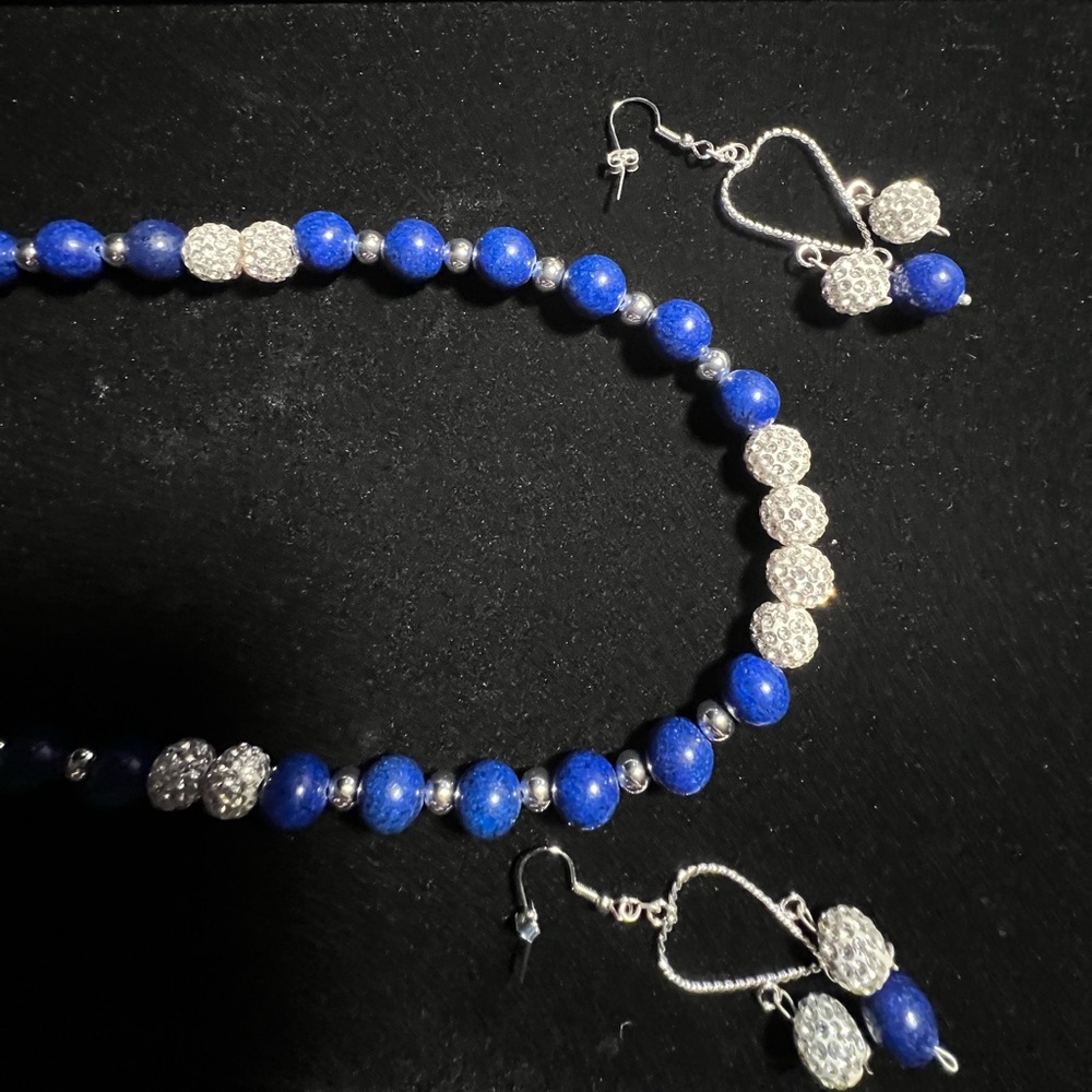 Elegant Blue and Silver Beaded Necklace Set